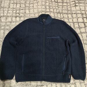 J.Crew Nordic Polartec Sherpa Fleece Jacket Men's Large Navy Blue Full Zip